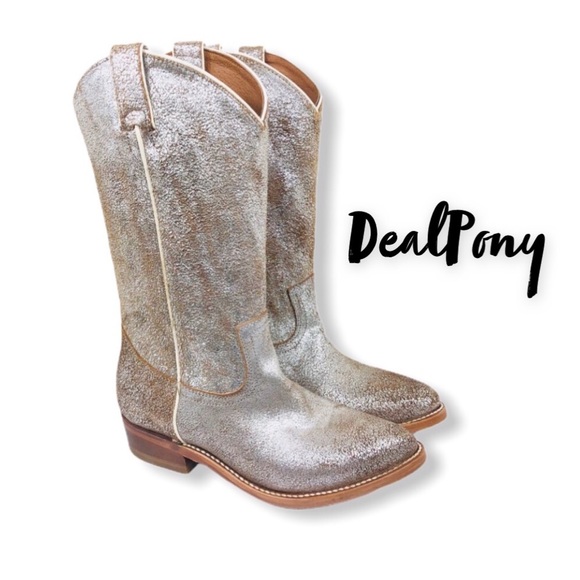 Frye Shoes - FRYE Silver Suede Distressed Cowboy Boots Glam 7.5